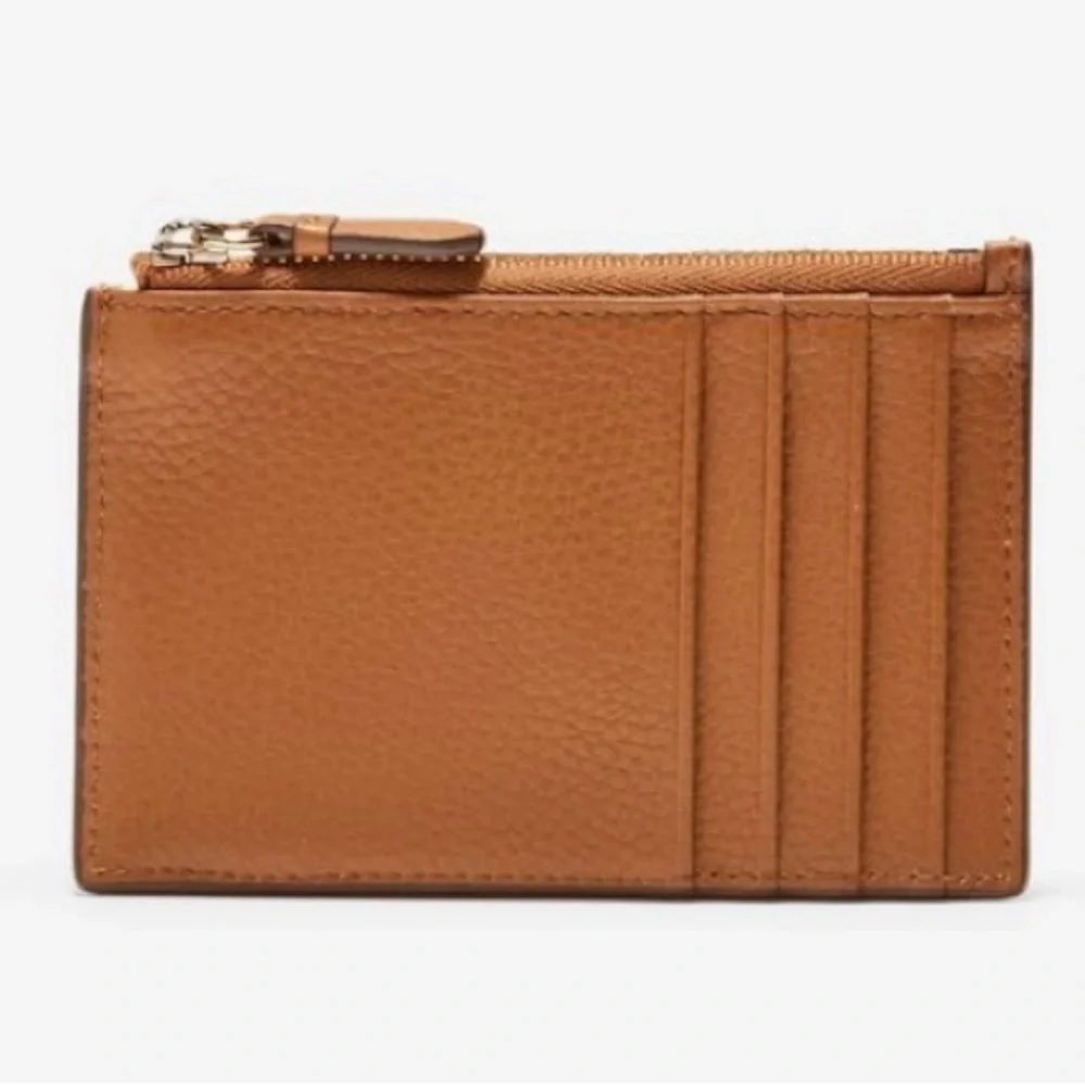 Cole Haan British Tan Brown Leather Zip Card Holder New - Picture 2 of 6